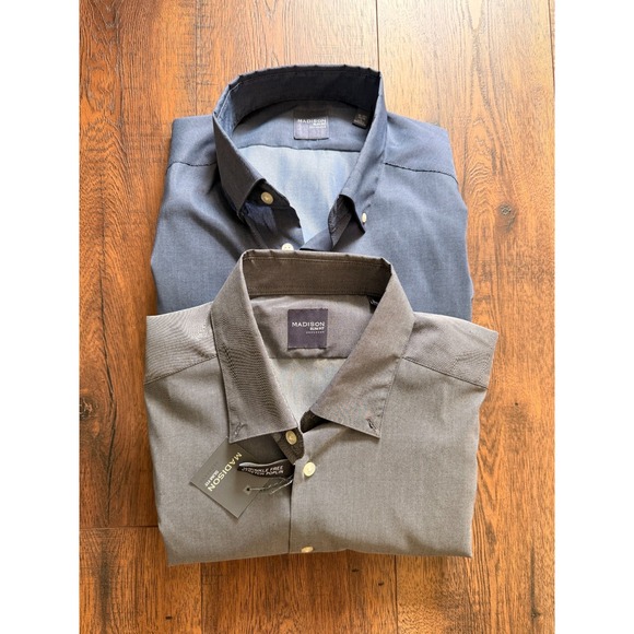 Madison Other - Lot of 2 Madison Men's Dress Shirts Large 16-16.5 32/33 Slim Fit Gray Blue